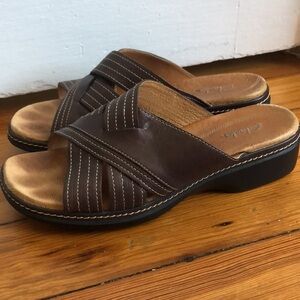 Clark's Retro Y2k Slip On Leather Platform Chunky Sandals Size 9M